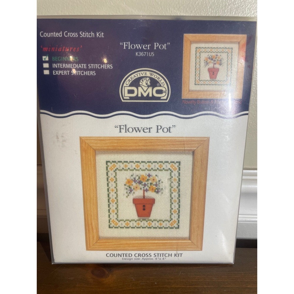 DMC Flower Pot Counted Cross Stitch Kit K3671US Miniatures with Frame New